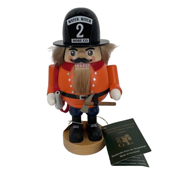 Richard Glaesser Wooden Fireman Nutcracker Water Witch 2 Hose Co Seiffen Germany - Picture 1 of 16